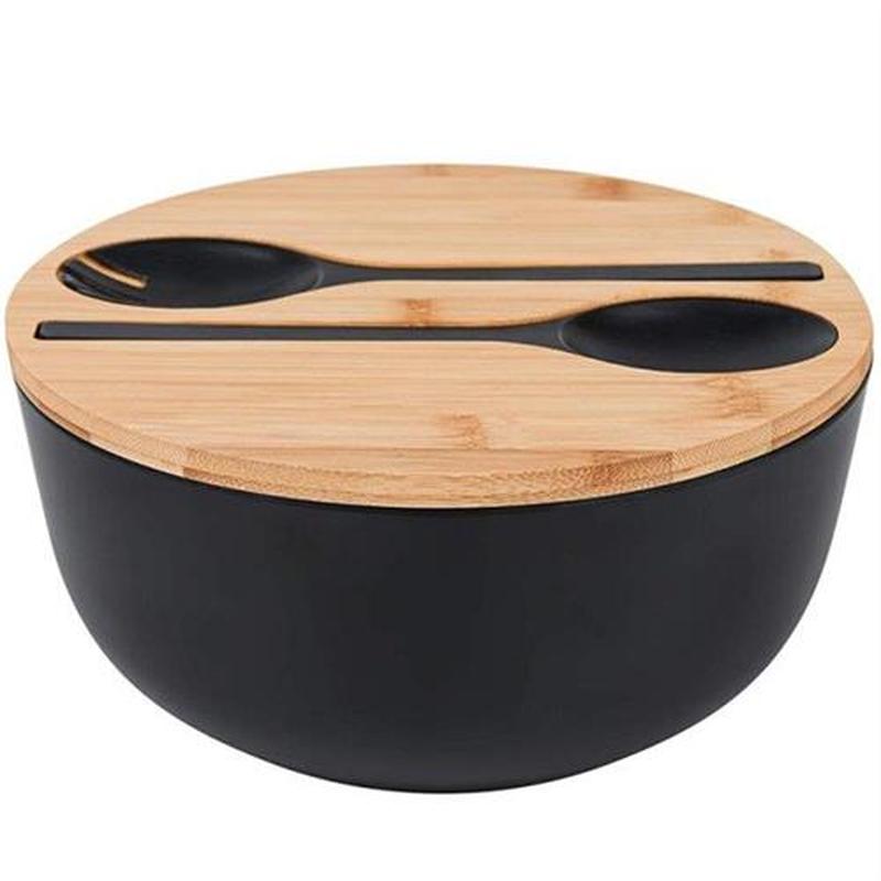 Bamboo Fiber Salad Bowl with Servers Set with Bamboo Lid Spo