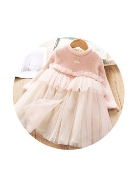 Winter Long sleeved Thickened Dress Girl Super Cute Back Wi