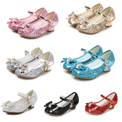 Kids Girls Leather Shoes Children Girls Baby Princess Bowkno