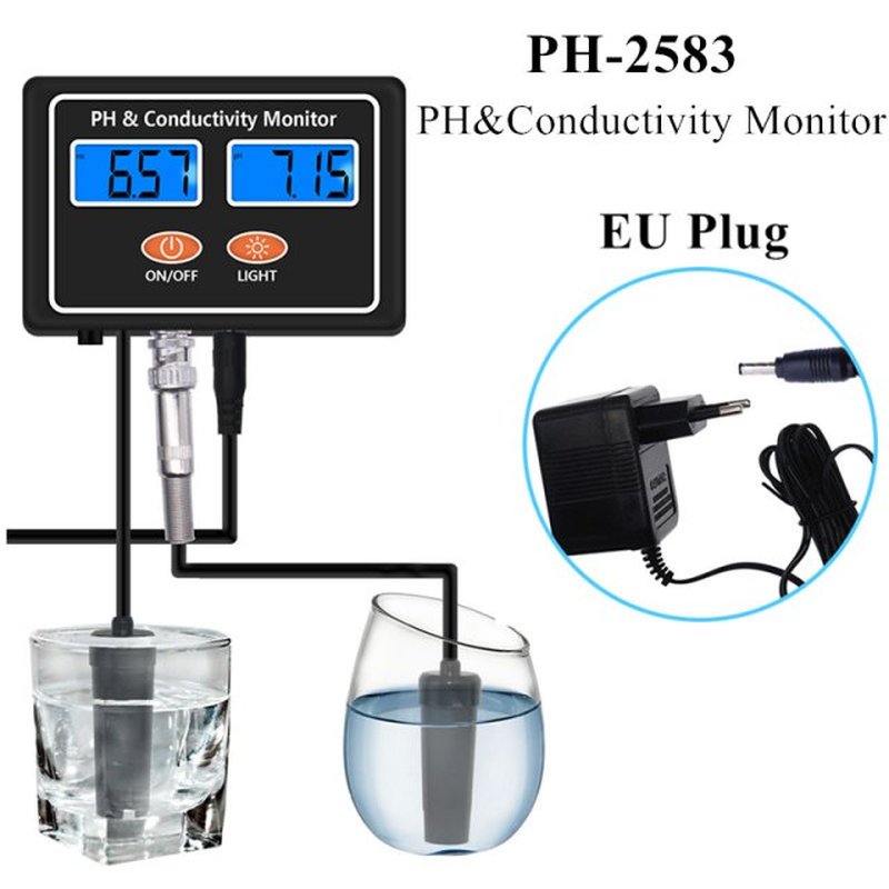 2 In 1 Online PH & EC Conductivity Monitor Meter Tester