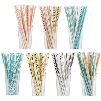 25pcs Disposable Paper Straws Creative Mixed Drinking Straw