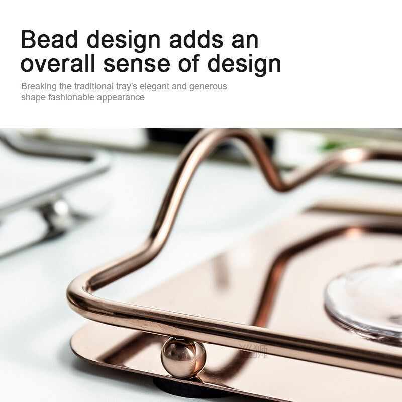 Large Rectangle Tray with Handle, Gold/Silver Serving Trays,