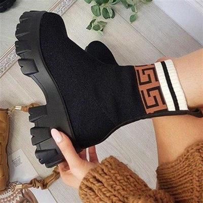 Shoes Woman Boots Knitted Sock Boots Womens Thick-soled Sho