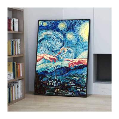 Kanagawa Collage Canvas Painting Starry Night God Hands Post