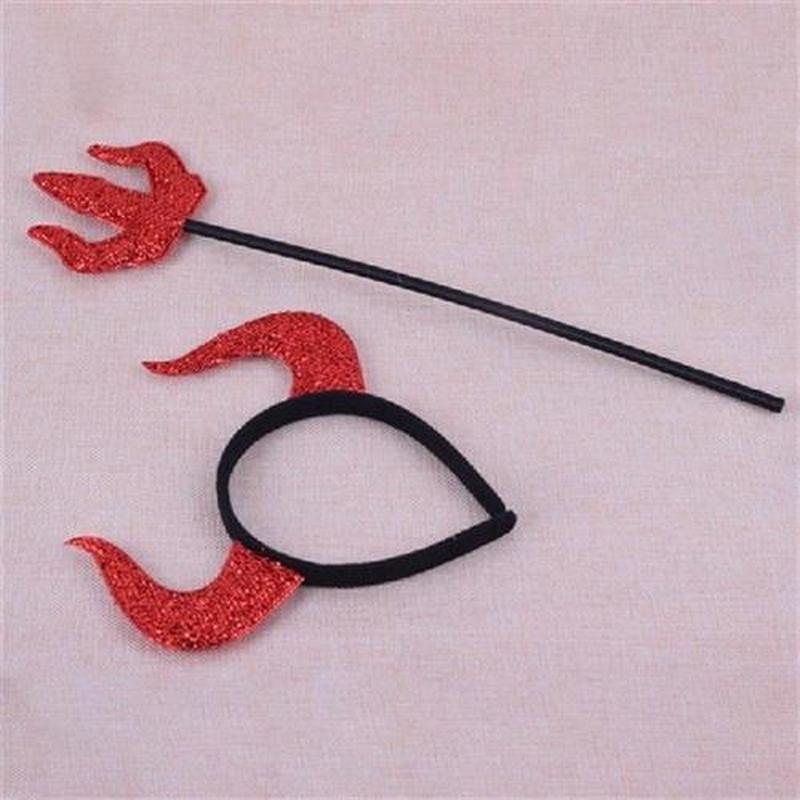 Fashion Glitter Halloween Horns Headband Fork Set