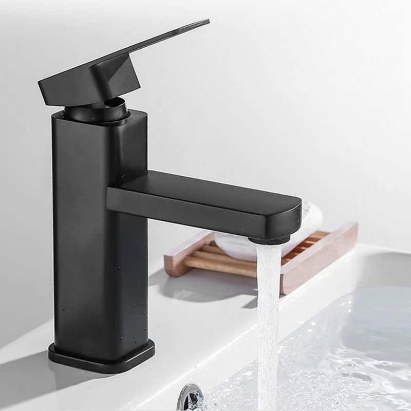 1pc Bathroom Basin Faucet Matte Black Hot Cold Water Mixer T