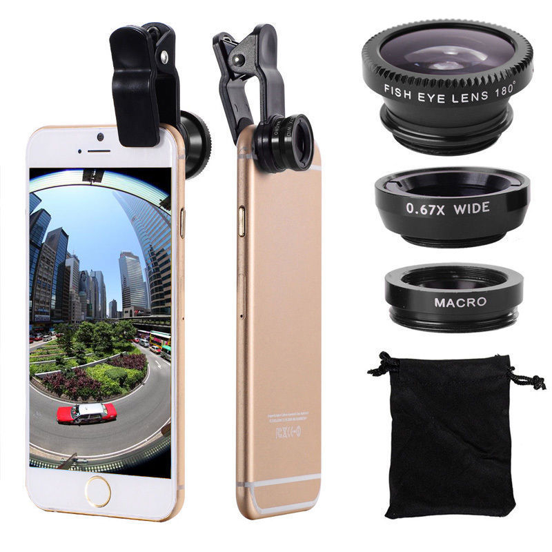 3in1 Fisheye Phone Lens 0.67X Wide Angle Zoom Fish Eye Macro