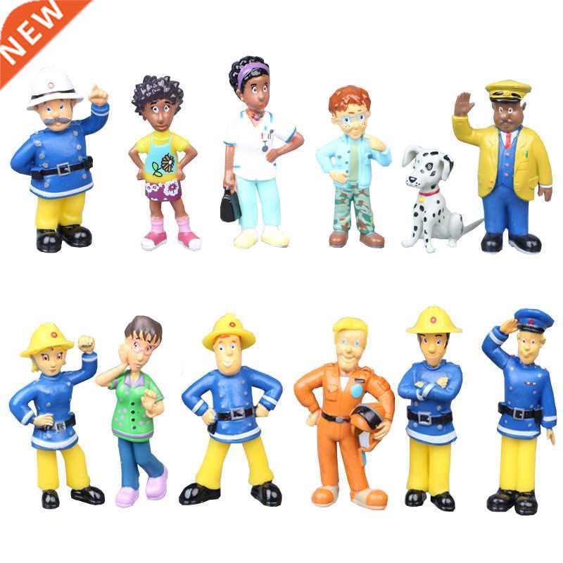 12Pcs/set Fireman Sam Cartoon Anime Fire Fighting Figure Mod