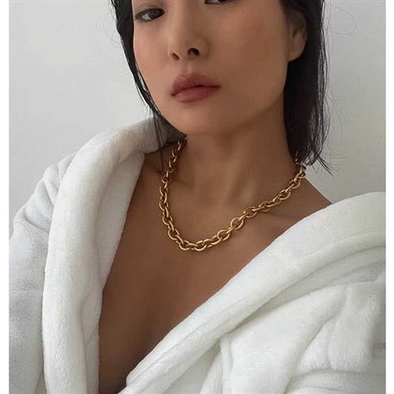 Titanium With 18K Gold Statement O Shap Chains Necklaces Wo