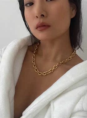 Titanium With 18K Gold Statement O Shap Chains Necklaces Wo