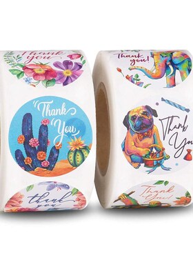 50-500pcs 8 Style Floral Thank You Stickers Round Animal sea