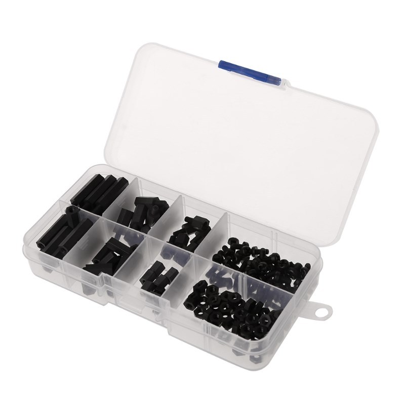 160Pcs M3 Nylon Black M-F Hex Spacers Screw Nut Assortt Kit