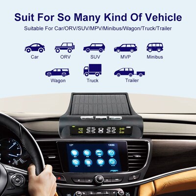Solar TPMS Car Tire Pressure Alarm Monitor System 4 External