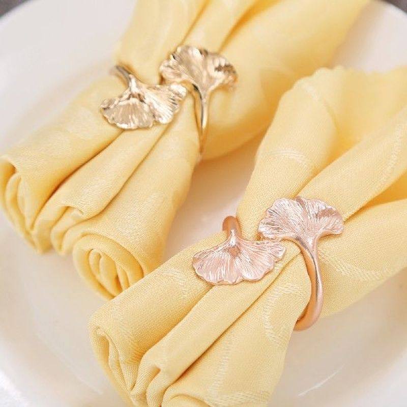 6pc Leaf Napkin Buckle 3D Alloy Ginkgo Leaves Gold Napkin