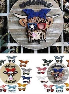 Wooden Door Signs with Interchangeable Accessories Cowhead