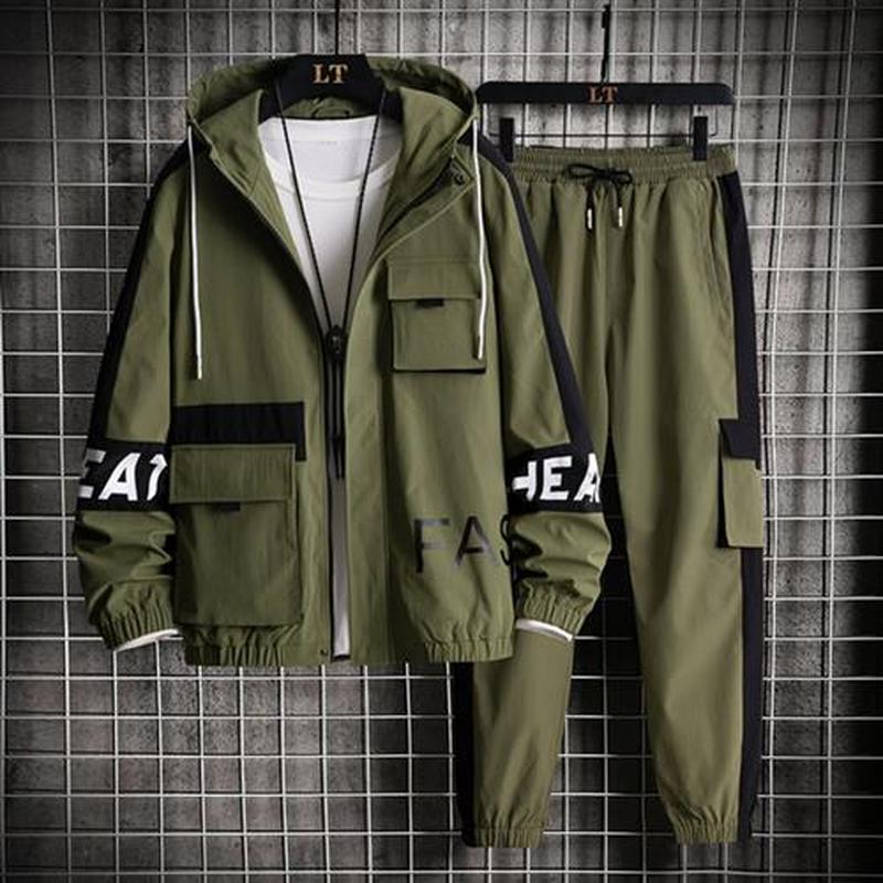 Harajuku Style Tracksuit Men 2 Piece Set Long Sleeve Hoodie
