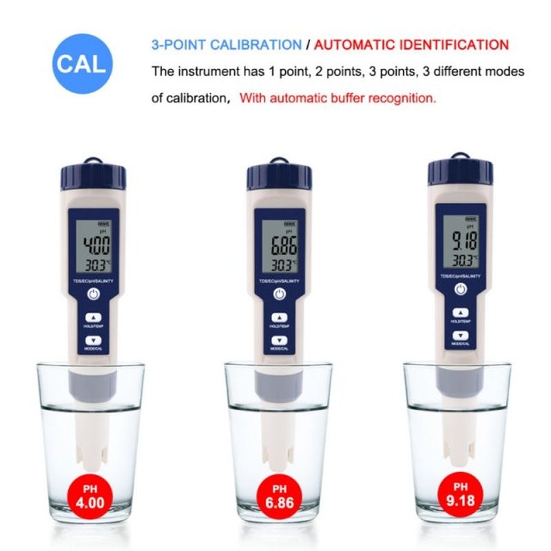 Digital pH Meter Waterproof High Accuracy Tester Pen 5 in 1