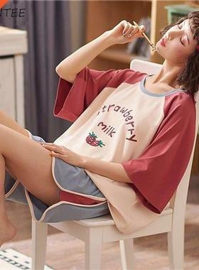 Pajama Sets Women Summer Printed Kawaii Harajuku Loose Simpl