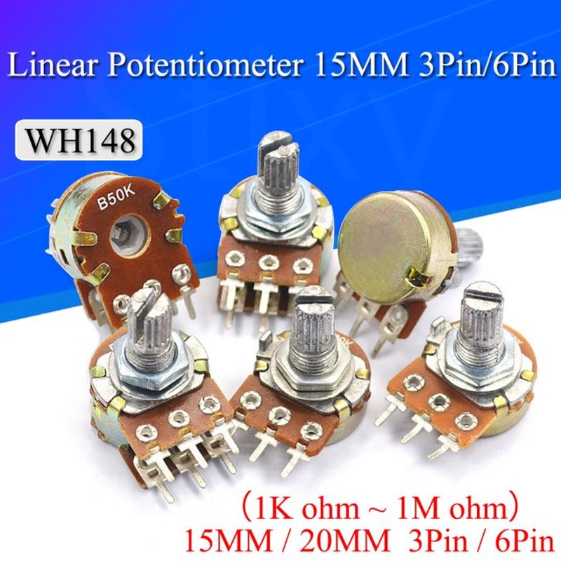 5PCS WH148 Potentiometer with switch 3/6Pin 15MM/20MM Shaft