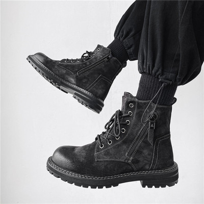 马丁靴男秋冬高帮百搭英伦港风韩版增高工装鞋内增高男鞋8cm10cm