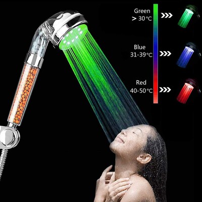 ABS Anion Spa Shower Head Colorful Changing LED High Pressur