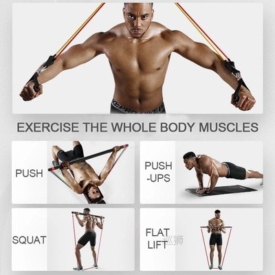 Latex Resistance Band Set With Strength Training Bar Yoga Pu