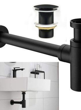 1set Bathroom Basin Matt Black Bottle Trap Basin Sink Trap A