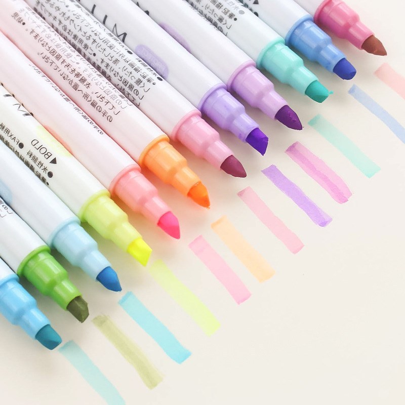 12 Colors/set Cute Mild liner Pens Highlighter Dual Double