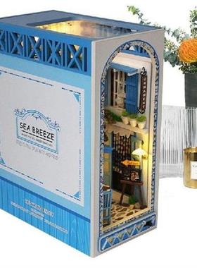 Diy Dollhouse Kit Blue Mini House With LED Light Miniature