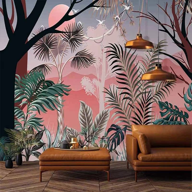Custom 3D Murals Hand Painted Retro Rain Forest Plants