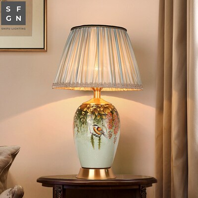Copper table lamp bedside lamp Jingdezhen ceramic lamp high-
