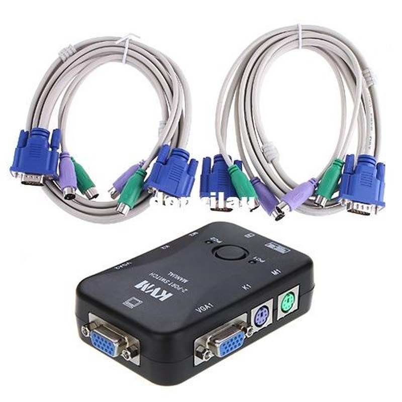 2 Port KVM Switch PS/2 Controller With 2 Cables For PC Free
