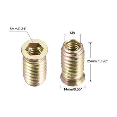 Wood Furniture M8x25mm Threaded Insert Nuts Interface Hex So