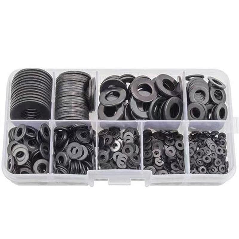 Flat Washers,Black Carbon Steel Flat Washers Set , (9 Sizes