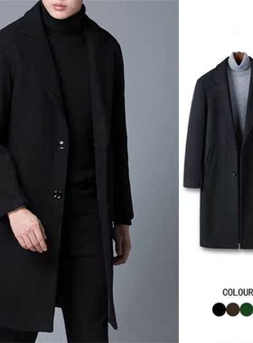 Wool wool coat men's medium and long Korean business