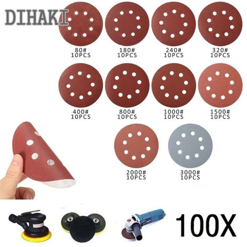 100pcs 5 Inch 125mm Round Sandpaper Eight Hole Disk Sand She