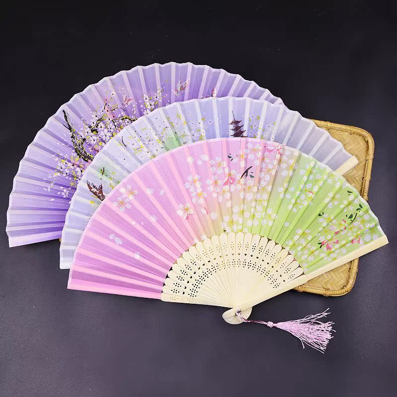 Vintage Style Silk Folding Fan Chinese Japanese Pattern Art