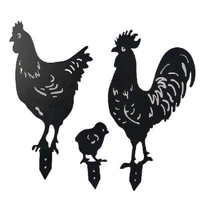 3 Pcs Metal Garden Statue Rooster Silhouettes Carved Iron