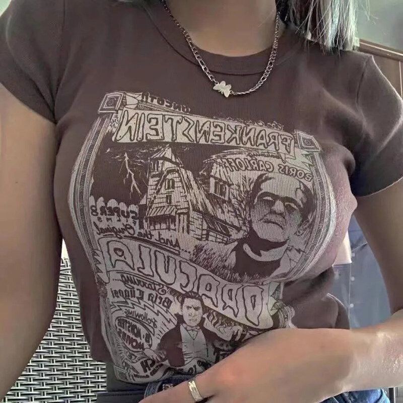 Vintage Grunge Graphic Aesthetic Women Crop Tops Punk Haraju