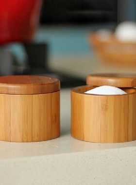 2Pcs Wooden Storage Boxes Bamboo Salt Box With Magnetic