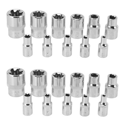 22Pc Female E Torx Star Socket Set Rail E4 - E20 External St