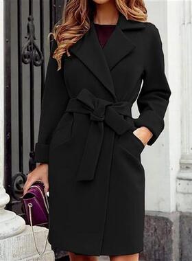 Traf Womens Coat Autumn And Winter Lapel Woolen Cloth Trenc