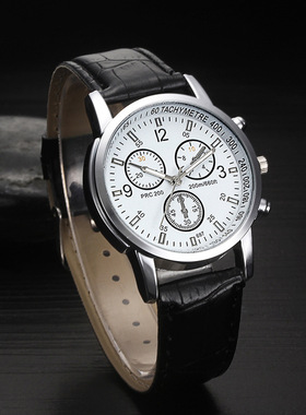 Men's waterproof watch quartz watch蓝光玻璃假三眼皮