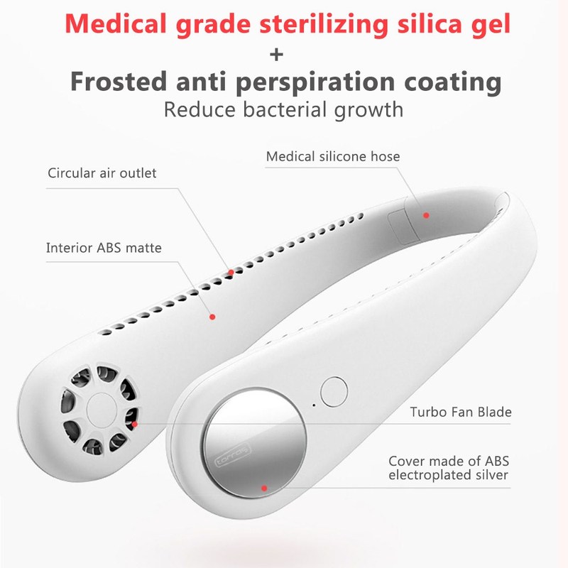 2000 mAh Portable Neck Fan Mini Fan 3 Speed USB Rechargeable