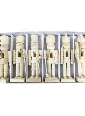 6Pcs 12cm Wooden White Embryo Nutcracker Doll Soldier