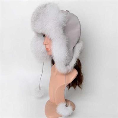 100% Real Fox Fur Hat Womens Russian Ushanka Aviator Tr