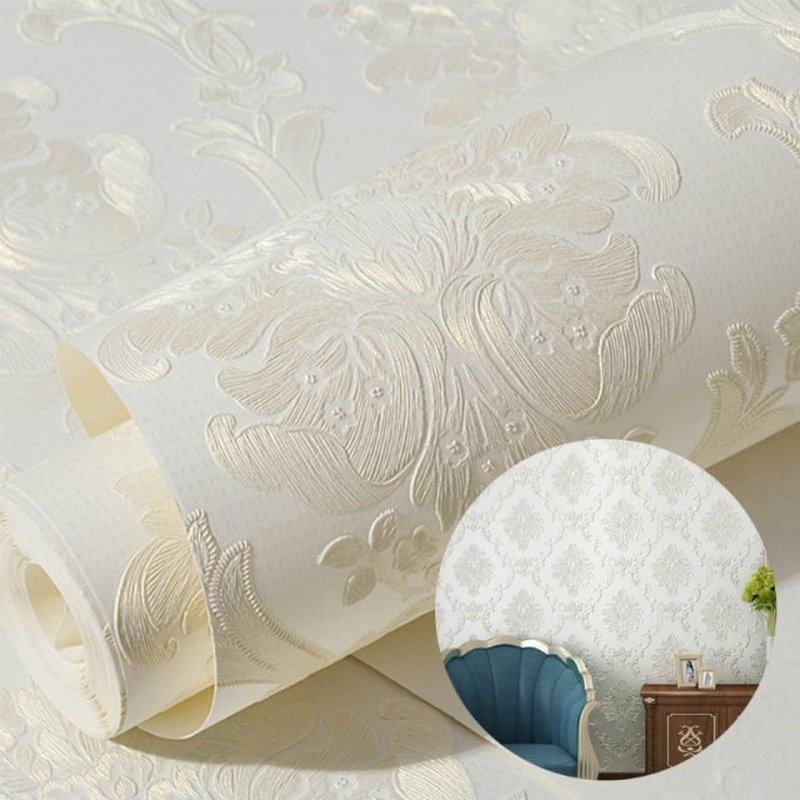 3D Look Non-Woven Wallpaper Embossed Flower Ornament Wall Wa