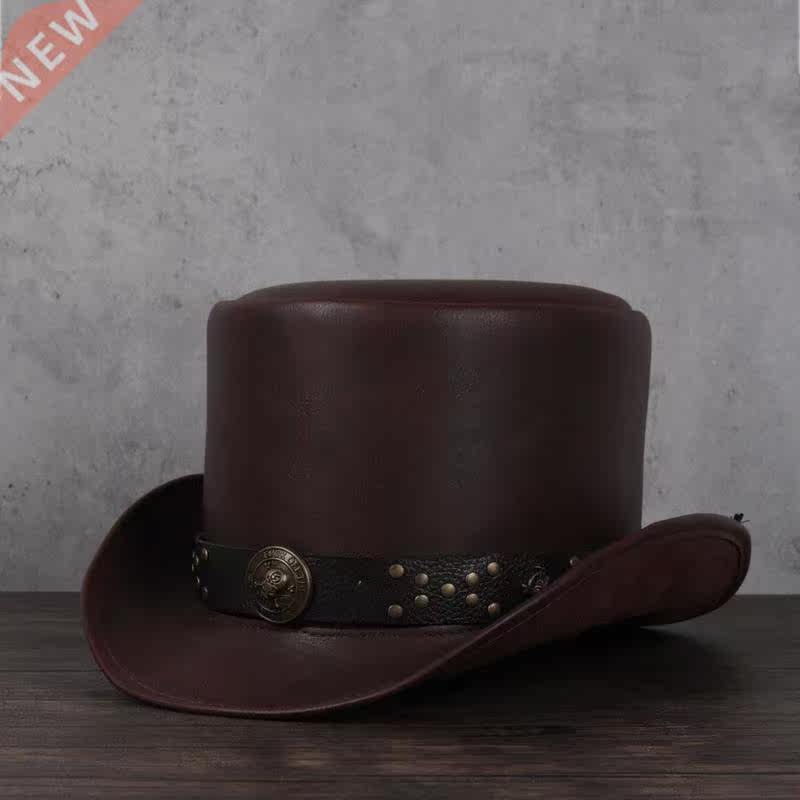 Women Men Leather Top Hat President Traditional Fedoras Hat