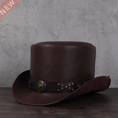 Women Men Leather Top Hat President Traditional Fedoras Hat