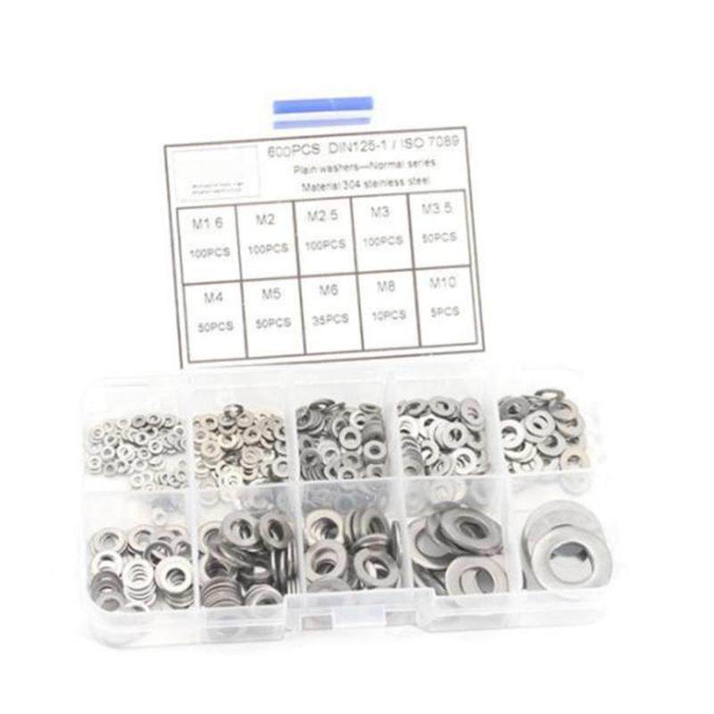 600Pcs/Box DIN125 304Stainless Steel Silver Flat Plain Washe